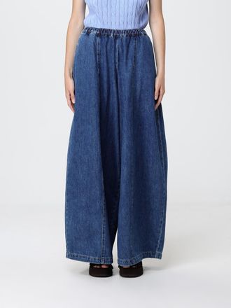 Meimeij Pantaloni palazzo wide leg in denim di cotone con vita elasticizzata
