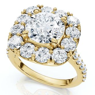 Pompeii3 Certified 3 1/2ct Cushion Halo Diamond Engagement Ring 14k Gold or Pt Lab Grown