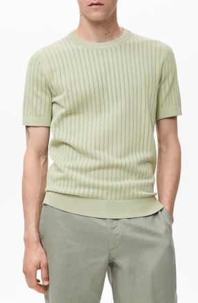 Mango Openwork Stripe Cotton Top in Green Apple at Nordstrom, Size Medium
