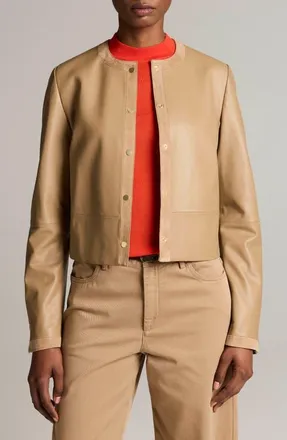 Vince Cropped Leather Jacket in Carmello at Nordstrom, Size Xx-Small