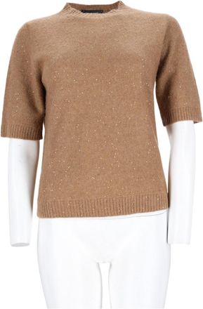 Fabiana Filippi Relaxed Fit Short-Sleeved Beige Knit Sweater