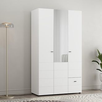 Dmora Guardarropa 3 Puertas Serram, Armario Dormitorio Para Ropa, Un Caj&oacute;n, 4 Estantes, 117x52 Cm Blanco Mate