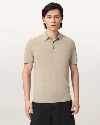 AllSaints Wool Mode Merino Short Sleeve Ramskull Polo Shirt, Size: XXL