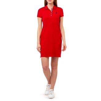 U.S.Polo Association U. S. Polo Assn. Tipped Polo Dress Womens Red Short Sleeve Activewear JDM2548