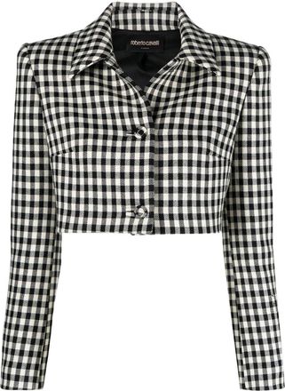 Roberto Cavalli cropped gingham-check jacket - women - Wool/Polyamide/Spandex/Elastane - 40 - Black