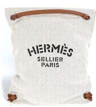 Herm&egrave;s Beige Brown Toile Chevron Barenia Leather Backpack (Pre-Owned)