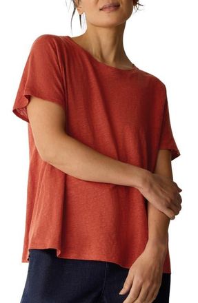 Eileen Fisher Organic Linen Crewneck T-Shirt in Blood Orange at Nordstrom, Size X-Large