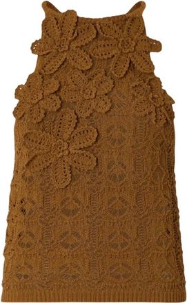 Pinko Blouses, female, Brown, Size: XS Crochet Top with Hand-Applied Flowers