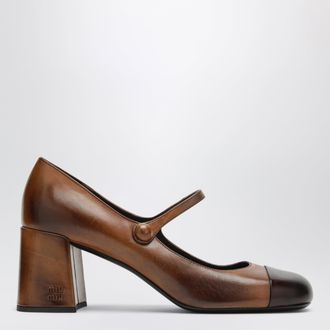 Miu Miu D&eacute;collet&eacute; Mary Jane cognac/moro in pelle