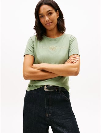 Tommy Hilfiger Womens Embroidered Laurel Leaf Logo T-Shirt - Green - XXL