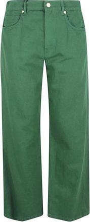 Max Mara Rechte katoen- en linnen broek - Dames - Regular Fit Jeans - Groen - S - Katoen - Jeans