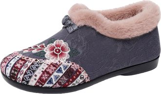 Generic Womens Warm Floral Winter Ankle Boots, Fur Lined Warm Plush, Soft-Soled Non-slip Boots Everyday Shoes (Gray,4.5)