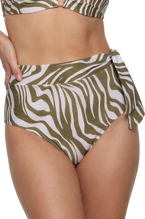 Change of Scenery Side Tie High Waist Bikini Bottom with Full Coverage in Serengeti at Nordstrom, Size X-Small