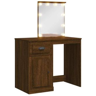 Berkfield Home Dressing Table with LED Lights Brown Oak 90x42x132.5 cm