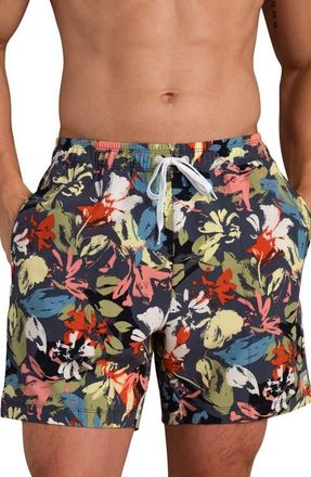 Rhone 5.5-Inch Water Repellent Swim Trunks in Navy/Dusty Sage Floral at Nordstrom, Size Xx-Large
