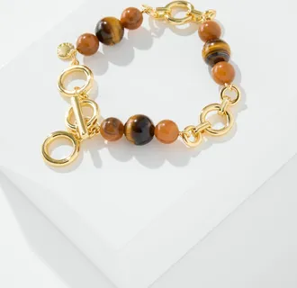 Talbots Odette Tigers Eye Toggle Bracelet - Tigers / Gold - 001 Talbots