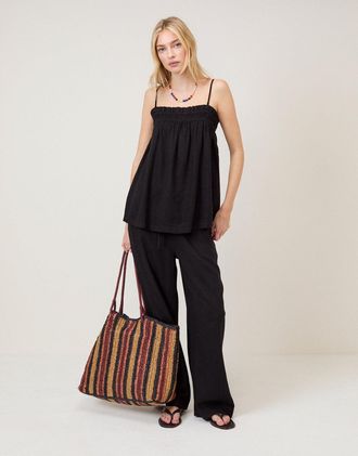 Nobody's Child Black Linen-Blend Straight Leg Trousers