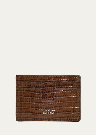 Tom Ford Mens Lizard-Effect Leather Money Clip Card Holder