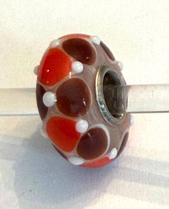 Trollbeads Womens Universal Charm Bead In Unique Orange/brown/white Dots Bead