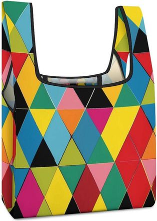 Generic Colorful Harlequin Shopping Bag Reusable Grocery Tote Bag Foldable Handbag for Travel Picnic