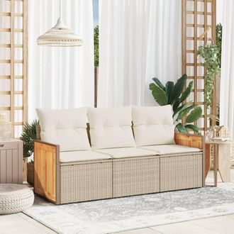 vidaXL Juego De Sof&aacute;s De Jard&iacute;n Con Cojines Beige 3 Pzas Rat&aacute;n Pe Vidaxl