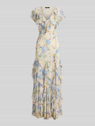 Lauren Ralph Lauren Abendkleid mit Volants in Beige, Gr&ouml;&szlig;e 34