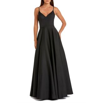 Mac Duggal Womens V-Neck Ball Gown with Belted A-Line Skirt in Black at Nordstrom, Size 10