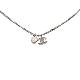 Chanel Rhinestone and Silver Heart Pendant Necklace