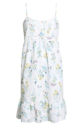 Nordstrom Eyelet Detail Cotton Nightgown in Ivory- Blue Botanical Stems at Nordstrom, Size X-Small