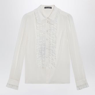 Dolce & Gabbana Camicia in seta e pizzo con volant