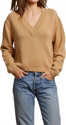 perfectwhitetee Addie Cotton Oversized V-Neck Sweater In Suede
