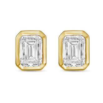 Diana M. Jewels 14Kt Yellow Gold 2.00 cts Lab Grown Emerald Diamond Bezel Studs