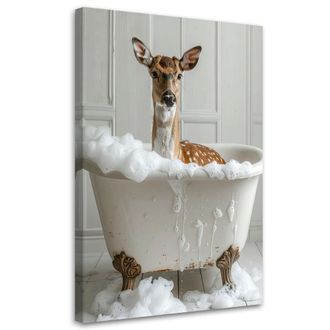 Feeby Cuadro En Lienzo, Ciervo Sentado En Una Ba&ntilde;era Con Espuma Beige, 80x120