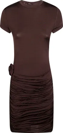 Rotate Ruched Fabric Rosette Mini Dress