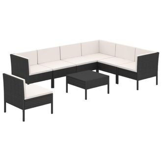 vidaXL 8 Pcs Garden Lounge Set Con Vime Pe Negro
