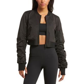 Blanc Noir Bombardier Crop Bomber Jacket in Black at Nordstrom, Size Medium