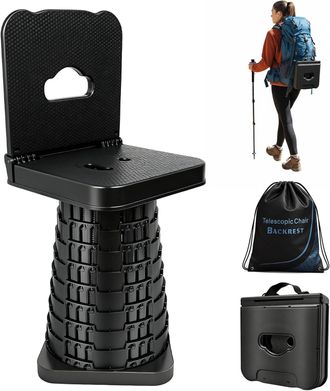 OEM Taburete Plegable Port&aacute;til Mejorado Con Respaldo, Asiento Telesc&oacute;pico Plegable Para Adultos - Ideal Para Acampar, Pescar, Hacer Senderismo Y Barbacoas