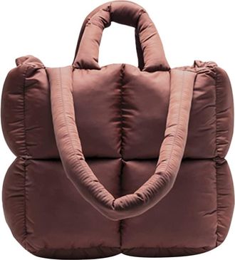 Generic WomenS Large Quilted Tote Bag Lightweight Down Cotton Pad Plaid Shoulder Bag Large Down Tote Bag Fashion Simple Handbag (Dark Brown)