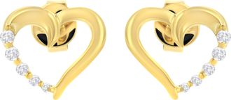 House of Brilliance 14K Yellow Gold 1/8 Cttw Diamond Journey Heart Hoop Earrings