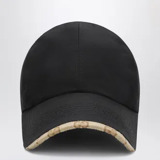 Gucci Cappellino da baseball in cotone nero con bordo GG