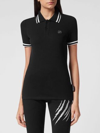 Plein Sport Polo in cotone con logo glitter stampato sul retro
