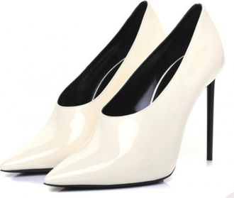 Saint Laurent Cream Patent Leather Vamp Heels Size 38.5