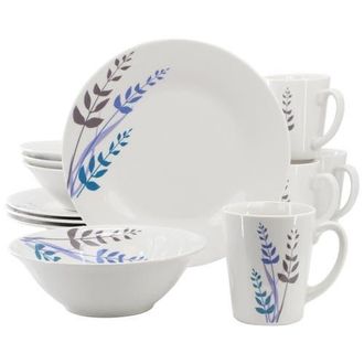 Gibson Home Blue Leaves 12 Piece Round Fine Ceramic Decorated Dinnerware Set in White at Nordstrom