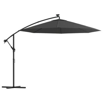 vidaXL Sombrilla Voladiza Con Luces Led Y Poste Acero Antracita 300 Cm Vidaxl