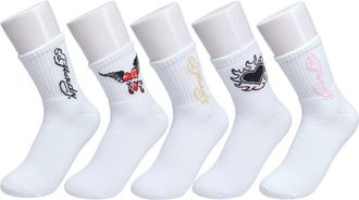 Ed Hardy Heart Flame Print Full Cushion Mid Crew Sock 5-Pack in White Multi at Nordstrom