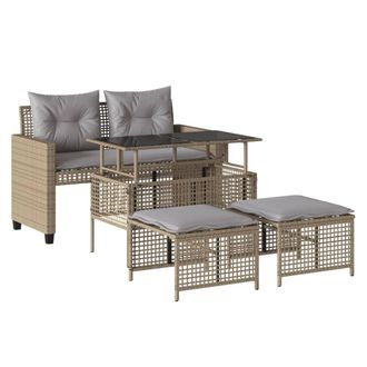 vidaXL Set Sof&aacute;s Jard&iacute;n 4 Pzas Y Cojines Rat&aacute;n Sint&eacute;tico Vidrio Beige Vidaxl