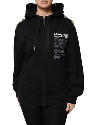 Dolce & Gabbana Logo-Embroidered Cotton Hoodie - Black