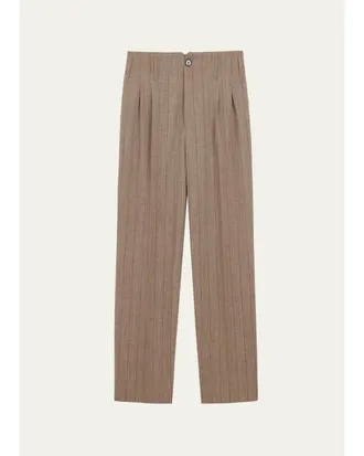 Ami Mens Pinstriped Wool Straight-Leg Trousers