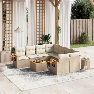 vidaXL Set De Sof&aacute;s De Jard&iacute;n 9 Pzas Con Cojines Rat&aacute;n Sint&eacute;tico Beige Vidaxl