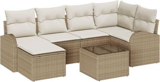 vidaXL Garden Sofa Set with Cushion 7 pcs Beige Poly rattan Vidaxl